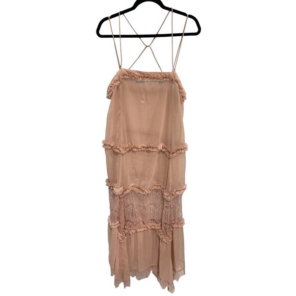 Free People Slip Dress Size Medium Forever Femme Halfway There Maxi Ruffle Lace - Picture 2 of 8